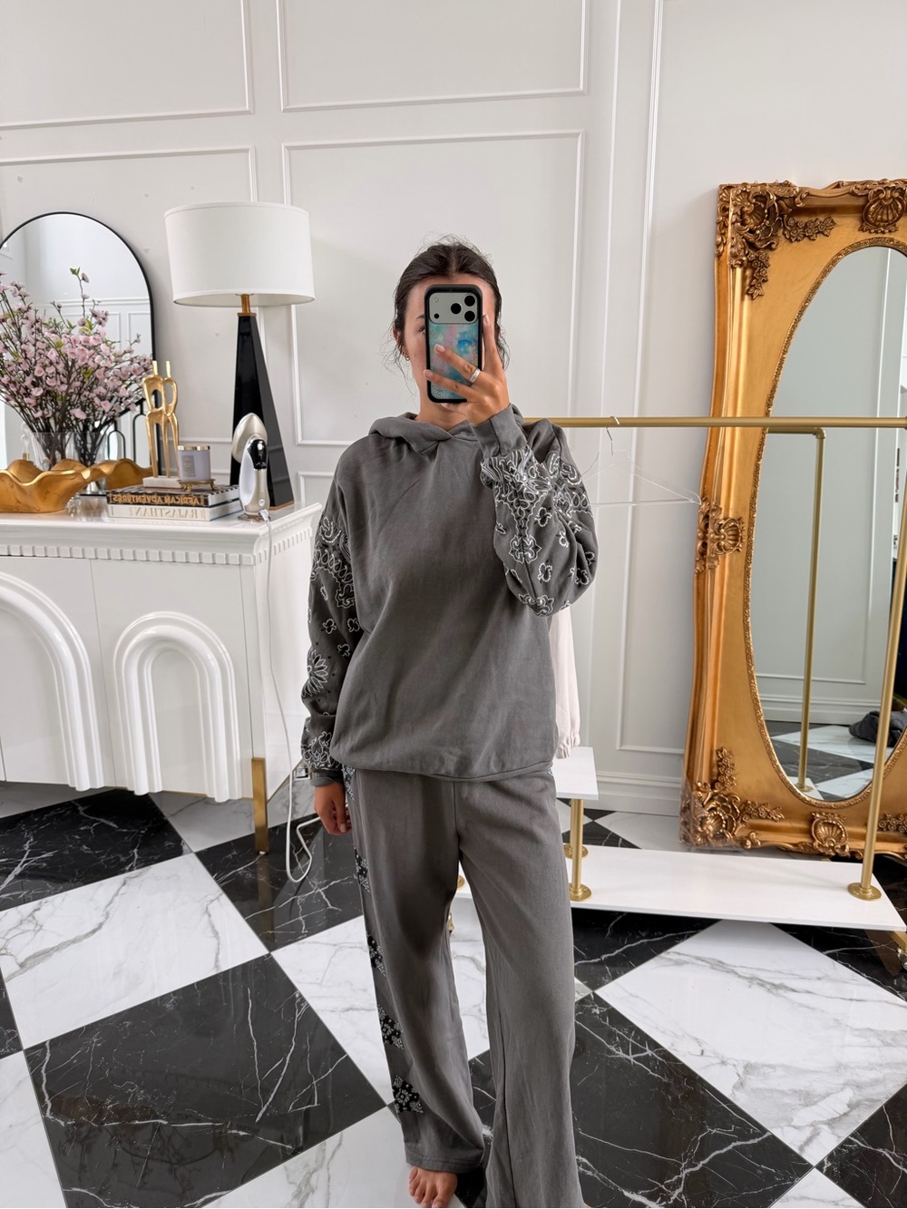 Lauren Moshi Gray Cozy Fleece Hoodie
